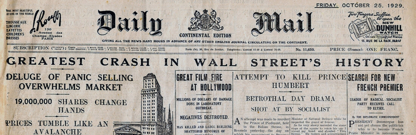 newspaper headlines stock market crash